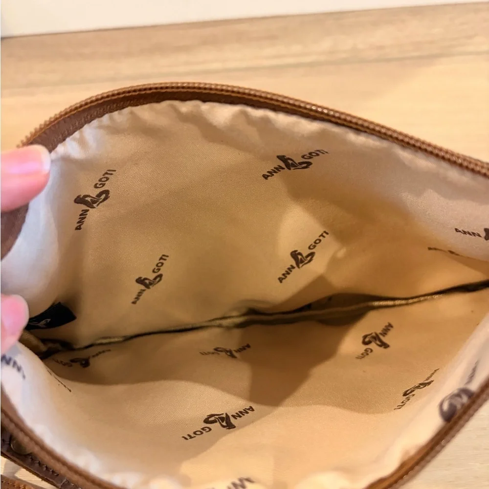ANNGOTI Women's Wristlet Clutch Slim Wallet Bag in Canvas & Cowhide Leather